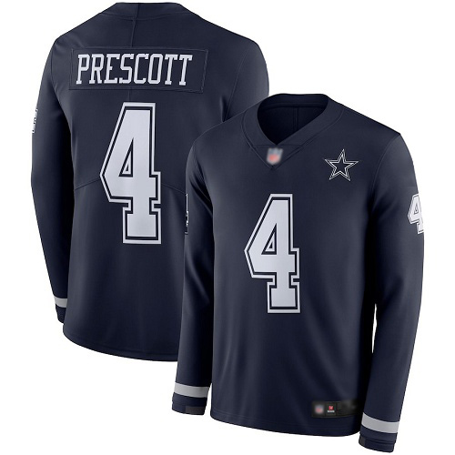 Men Dallas Cowboys Limited Navy Blue Dak Prescott #4 Therma Long Sleeve NFL Jersey->dallas cowboys->NFL Jersey
